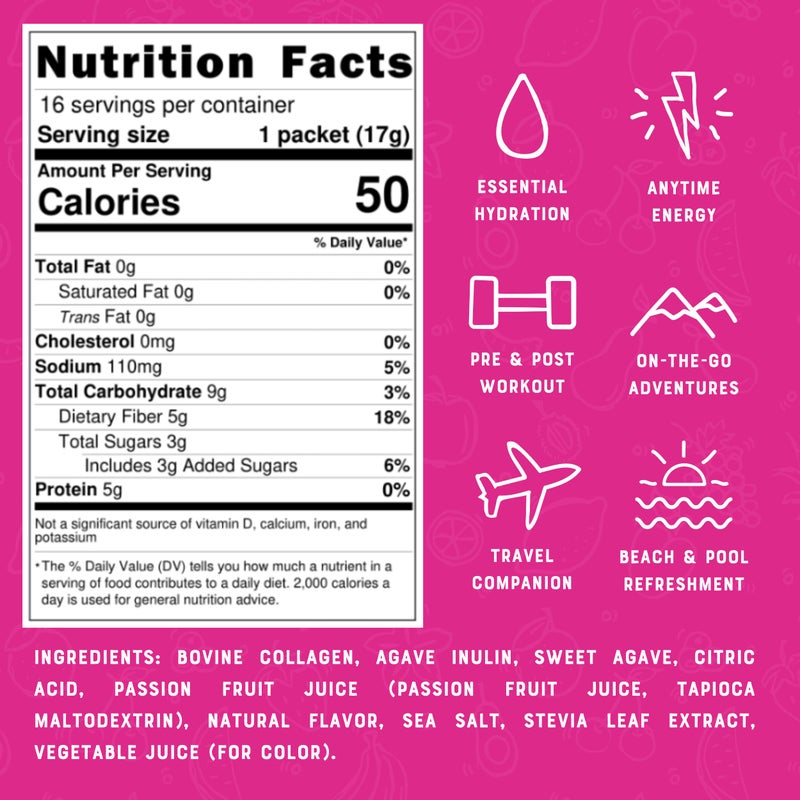 Bare Bones Passion Fruit Elevated Drink Mix | Light & Flavorful | Gluten-Free & Naturally Sweetened | On-the-Go Stick Single-Serve Packs Powdered Refreshment | 5g Protein | 16 Packets (.60 oz) - Image 3